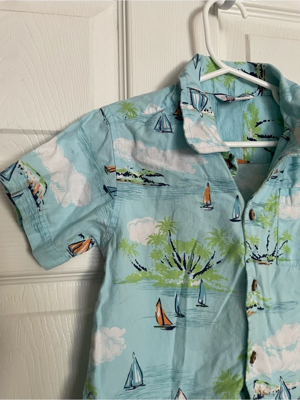 Kitestrings 3T Boys Light Blue Tropical Sailboat Short-Sleeve Shirt for Kids